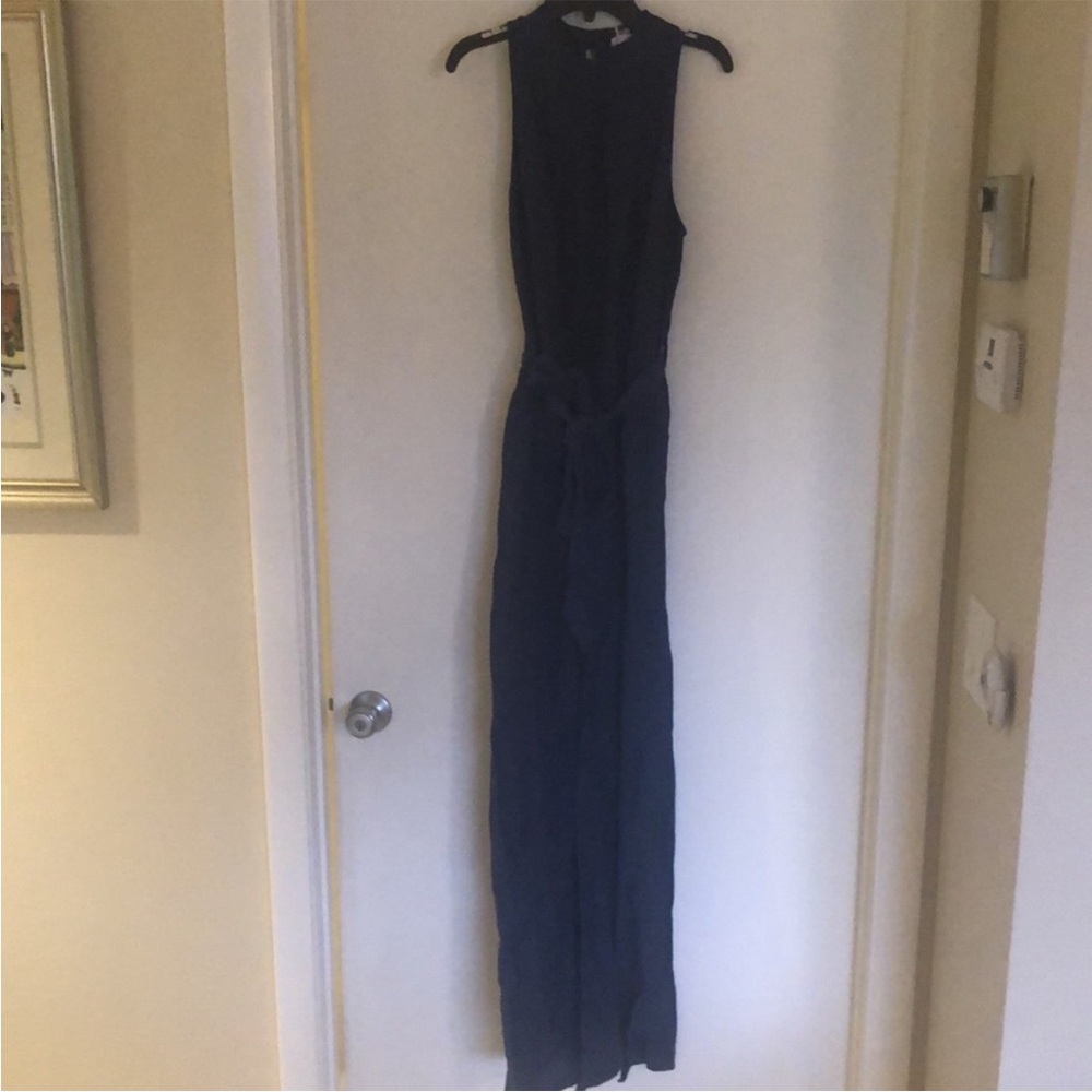 Mango Navy Linen Jumpsuit